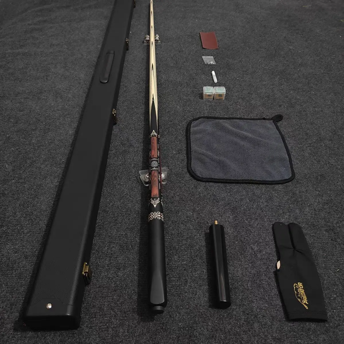 Handcrafted Inlaid Pattern Snooker Billiard Cue,Black Wooden Professional Pool Cue Stick With Exquisite Carved Decor For
