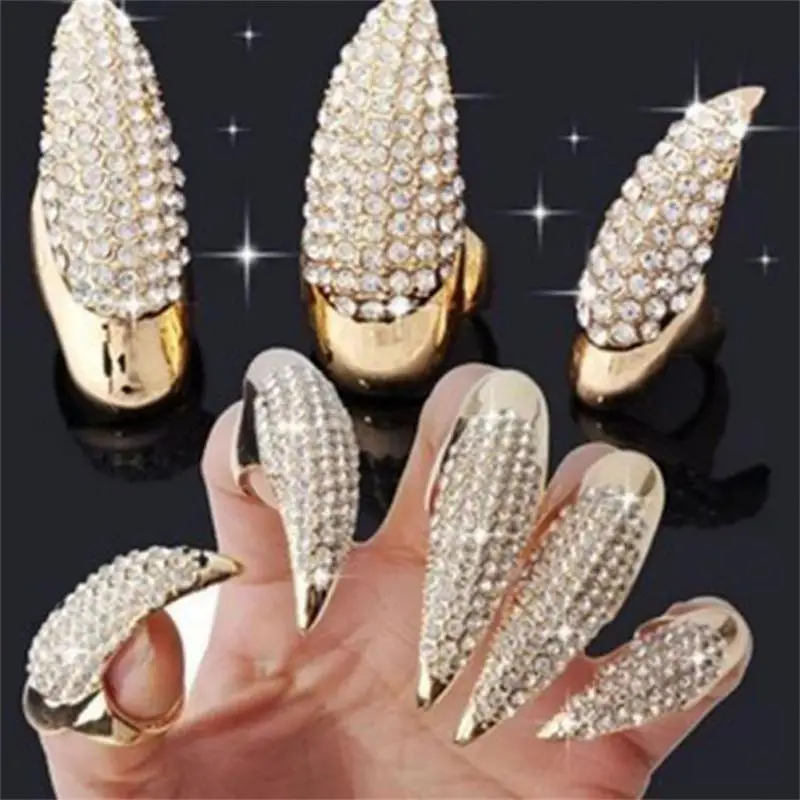 Halloween Devil Claw Ring Manicure Retro Eagle Claw Gemstones Decor Ring Nail Five-piece Rings Set Prong Setting