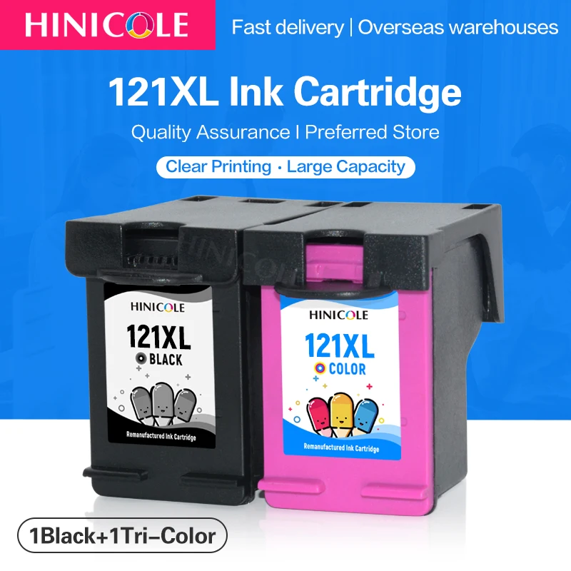 HINICOLE-Cartouche d'encre 121XL pour imprimante à jet d'encre HP OffSTRjet, J4500, J4524, J4525, J4535, J4540, J4550, J4580, J4585