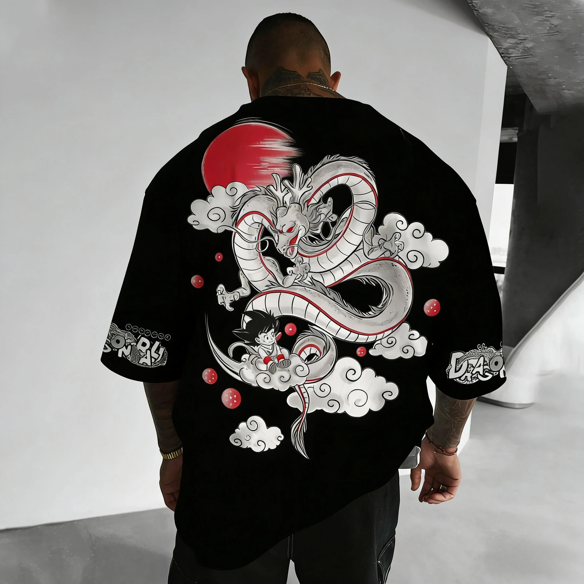 드래곤 볼 손오공 프린트 반팔 반다이 루즈핏 남녀공용 2026 여름 통기성 스포츠 패션 코튼 티셔츠