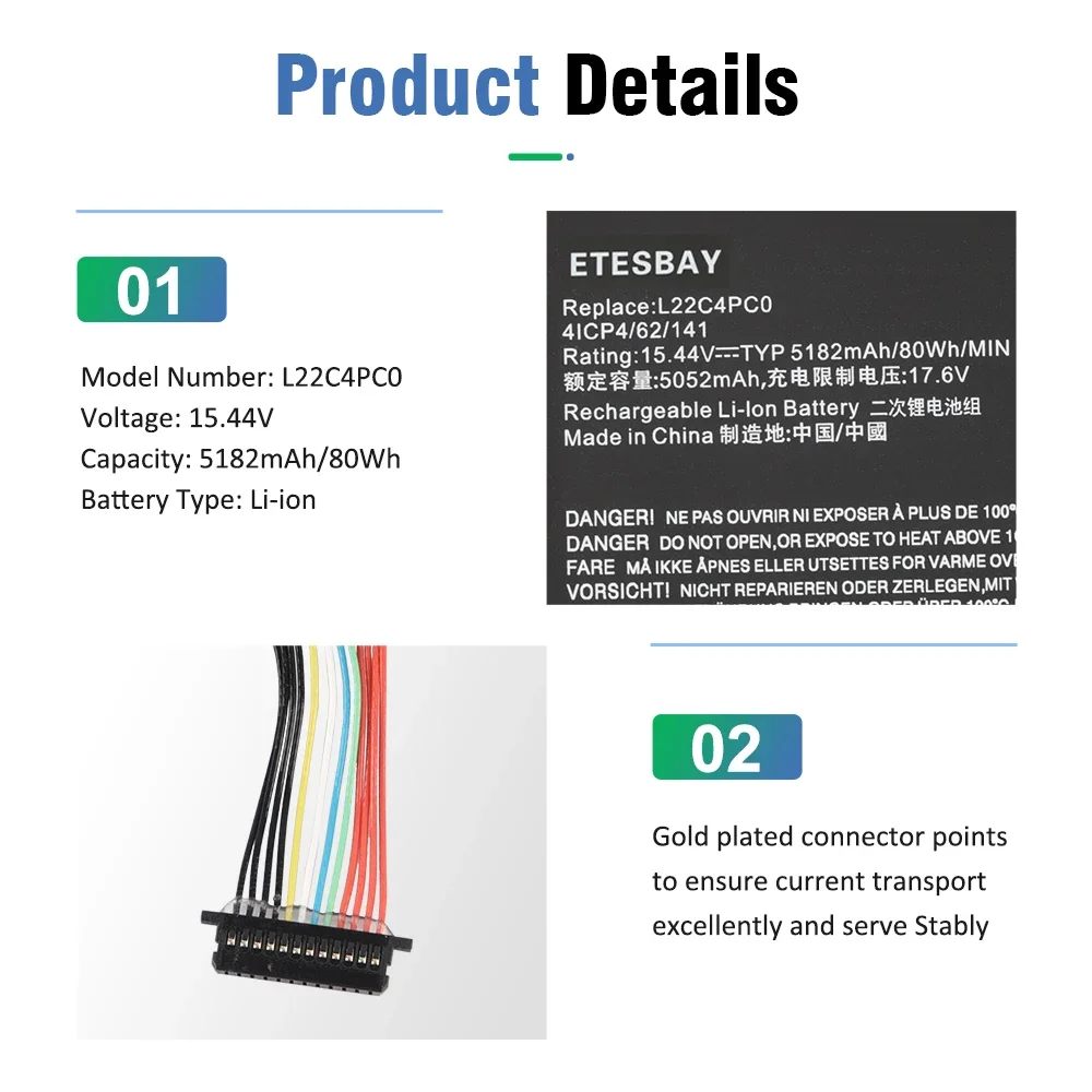 ETESBAY L22C4PC0 L22M4PC0 80Wh Laptop Battery For Lenovo Legion Pro 5 16ARX8 16IRX8 16IRX9 Legion Pro 7 16ARX8H 16IRX8 16IRX9H