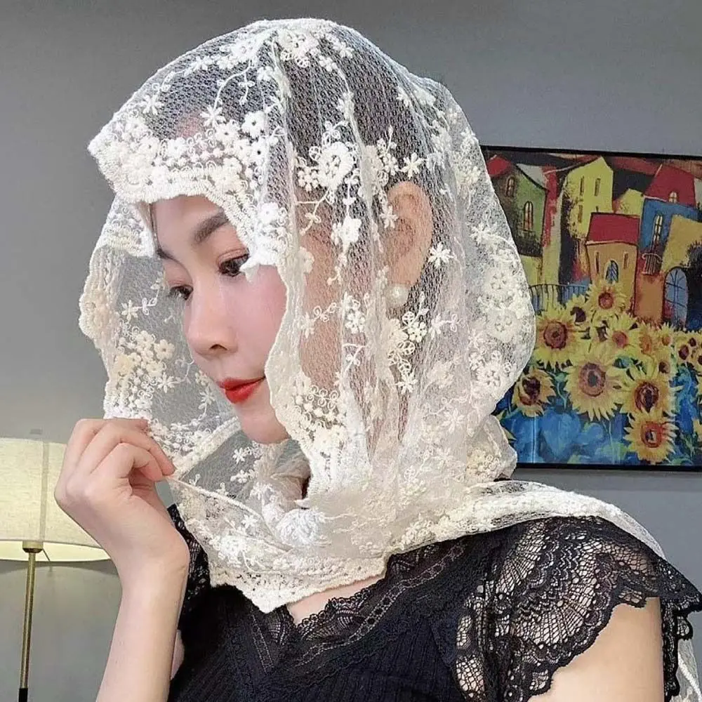 

Summer Embroidery Lace Hat Scarf Elegant Fairy Sun Protection Cap Sweet 2 IN 1 Neckerchief for Women