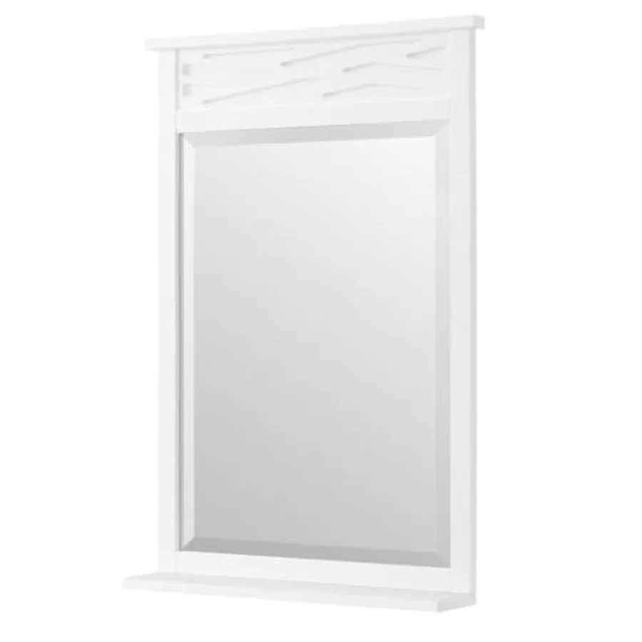 

Coventry Bath Mirror 24 in. W x 35 in. H White Wood Frame Decorative Design Beveled Glass Attached Shelf for Toiletries/Decor M