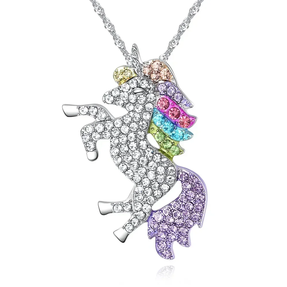 Novo cristal de swarovsks céu cavalo colar micro incrustação unicórnio pingente feminino jóias finas para festa como presentes bonitos