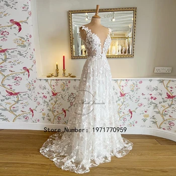 Tiefe V-Ausschnitt wunderschöne Applikation Brautkleider für Braut ärmel los neue elegante Gerichts zug mit weichen Spitze Robe de Mariée