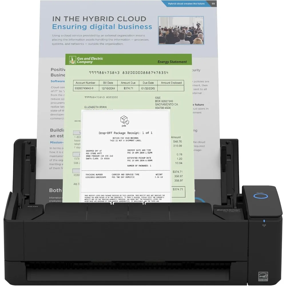 Compact Wireless or USB Double-Sided Color Document, Photo & Receipt Scanner with Auto Document Feeder