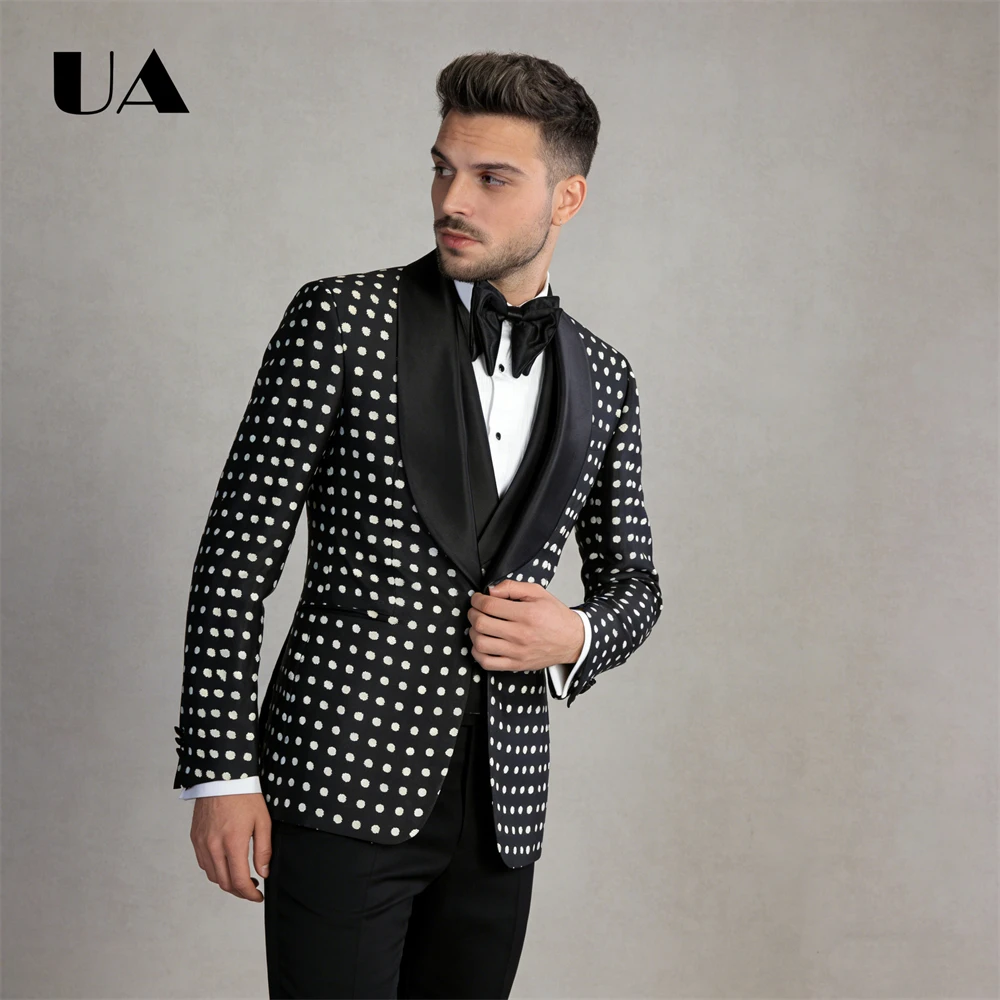 

Fashionable Polka Dot Men's Suit Three Piece Set Modern Fit Custom Tailoring Men Suit (Jacket Vest Pants) Tuxedo Value Pack
