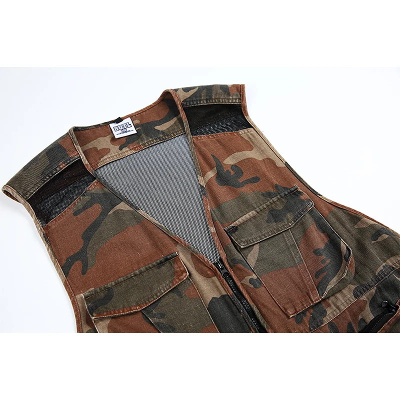 Camouflage Splice Mesh Multi Pocket Vest Men Loose Casual Vintage Cargo Vest Cityboy Outdoor Waistcoat Women Sleeveless Jacket