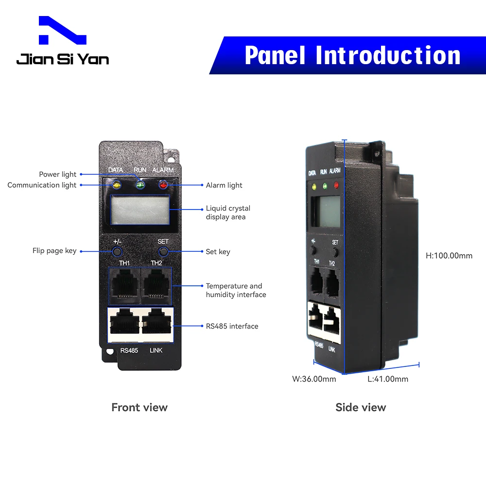 JSY1005 AC jednofazowy miernik PDU nagłówek wyświetlacz LCD RS485 RJ45 2-kierunkowa wilgotność temperatury 63A 1U RJ11