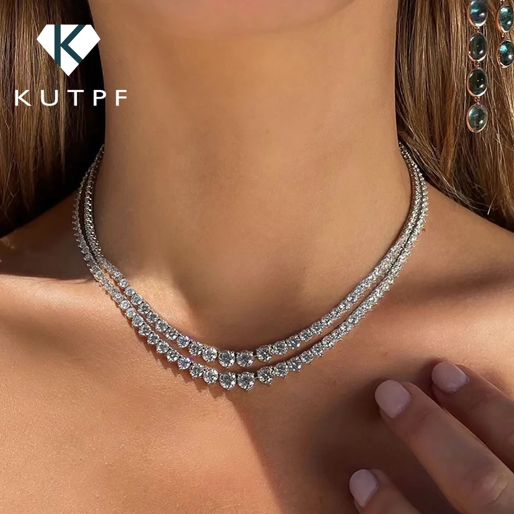 3-Claw Setting Full Moissanite Tennis NecklaceCertified Certificate 925 Silver 3-4.5mm Size Gradient Diamond Necklaces for Women