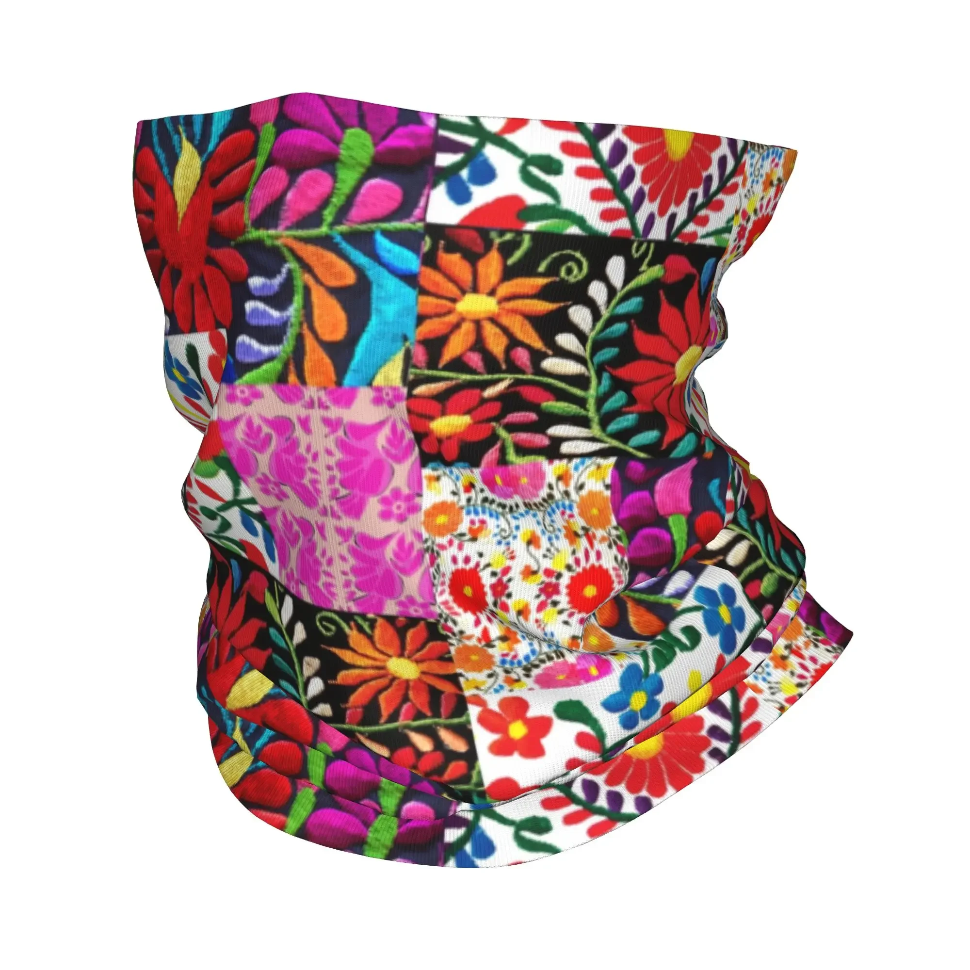 New Mexican Flower Patchwork Print Bandana Winter Neck Warmer Men Windproof Wrap Face Scarf for Hiking  Gaiter Headband