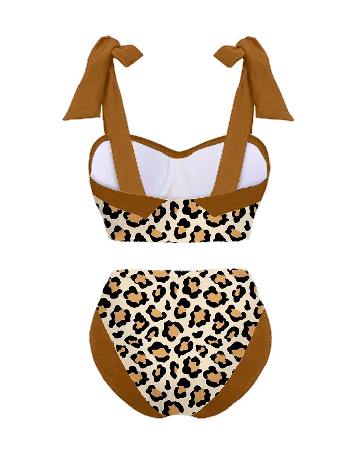 Leopard Colorblock Print Bikinis Set 2023 New Swimwear Summer Female Biquini 2 Piece  and Cover Up Women Fashion Swim Suit