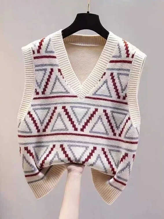

Ele Knitted Sweater Vest Retro Sle Women's Faion Top V-Ne No-Cuff Regular Length Commute Trend Autumn Collection