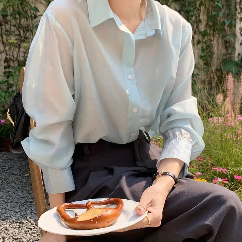 

Sendo Spring Shirt Women Loose Sunscreen Long Sleeves Outsid Comfortable Breathable Polyester Fiber Casual Ladies Shirt