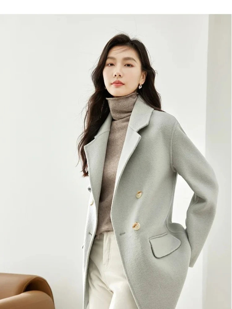 

VIMLY Woolen Overcoat Women 2025 Autumn Casual Lapel Collar Long Sleeves Ladies Coats Wool Blend Button-up Loose Jackets 50619