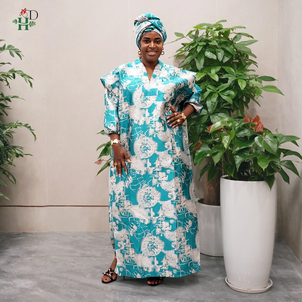 H & D 2025 فساتين سهرة للنساء الأفريقيات التقليدية Bubu رداء عباية إسلامية لحفلات الزفاف Takchita Brocade ملابس Boubou Djellaba