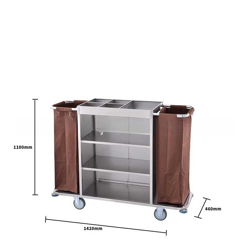 

Hotel stainless steel linen cart, multi-functional cleaning trolley, cleaning cart, storage service cart