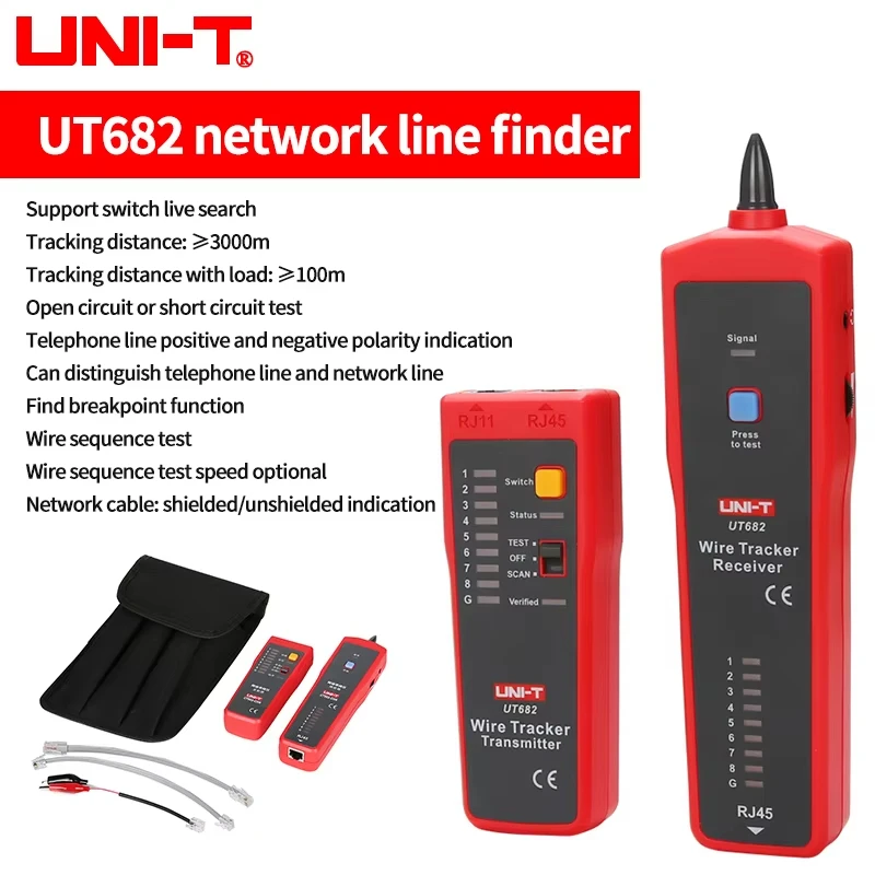 UNI-T UT682 Network Wire Tester Tracker RJ11 RJ45 Wire Line Finder Lan tester Handheld Cable Testing Tool for Network Maintenanc