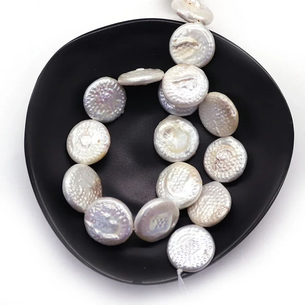 Natural Freshwater Baroque Loose Straight-Hole Round Disc-Shaped White Button Pearl Beads Handmade DIY Exquisite Jewelry Gift