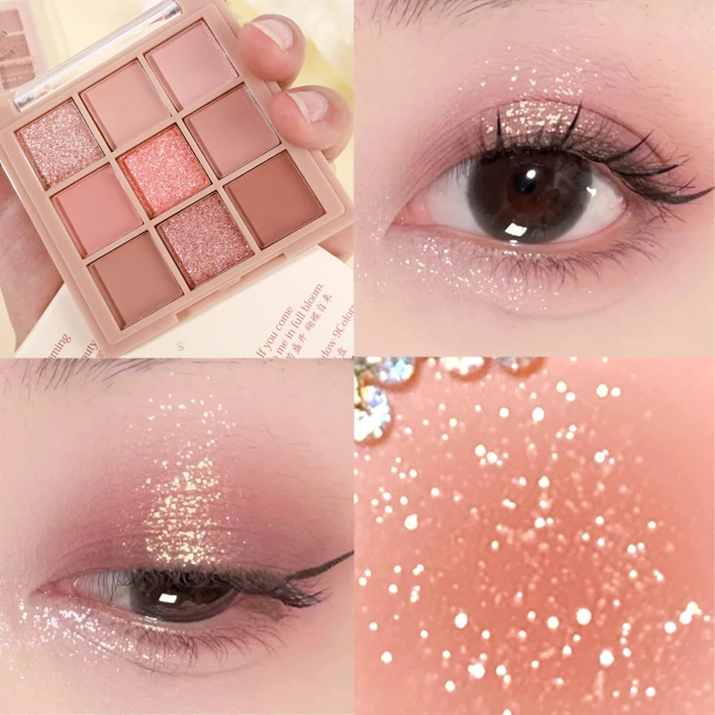 Palette de fards à paupières à paillettes, 9 couleurs, diamant mat, poudre, rose, scintillant, Pigments pour les yeux, maquillage, cosmétiques