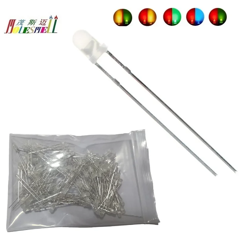 100pcs 3mm 2-Pin LED Red/Yellow Red/Blue Red/Green Yellow/Green Bi-color Diffused Dual Bi-Color Polar Changing Leds