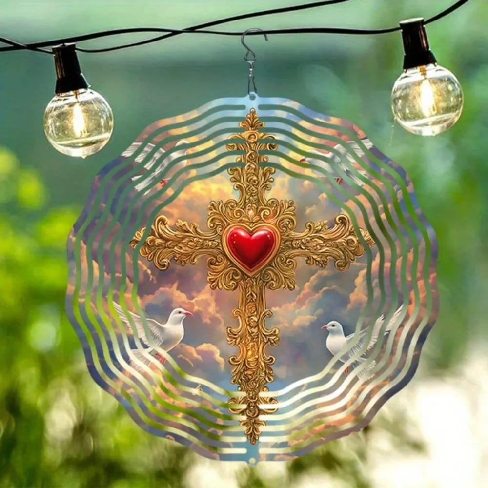 CIFBUY Wind Chimes Peace Dove Cross 360 Rotating Metal Garden Spinner Hanging Ornament Decor for Patio Yard Lawn Porch