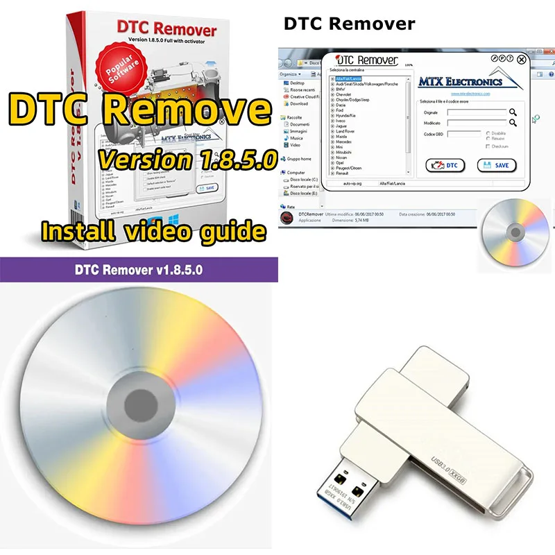 DTC Remover 2024 For KESS KTAG FGTECH OBD2 Software MTX DTC Remover 1.8.5.0 With Keygen+9 Extra ECU Tuning SW Software ECU Fault