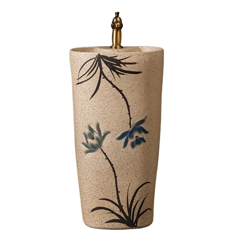 

Household balcony column type washbasin ceramic integrated column basin hotel pool floor type washbasin