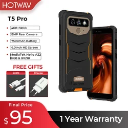 HOTWAV-T5 Pro 4G Wytrzymały zewnętrzny Android MTK6761, ekran 6,0 cala, 4 GB, 32 GB, 7500 mAh, masywna bateria, aparat 13 MP