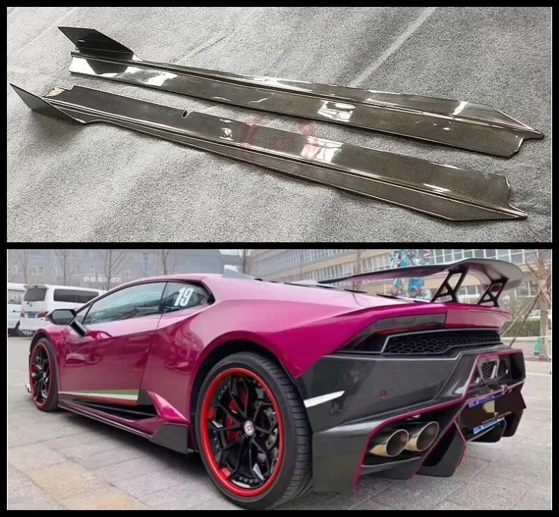 V Style Real Carbon Fiber Side Skirts Extension Body Kit Lip Cover For Lamborghini Huracan LP580 LP610 2014-2020