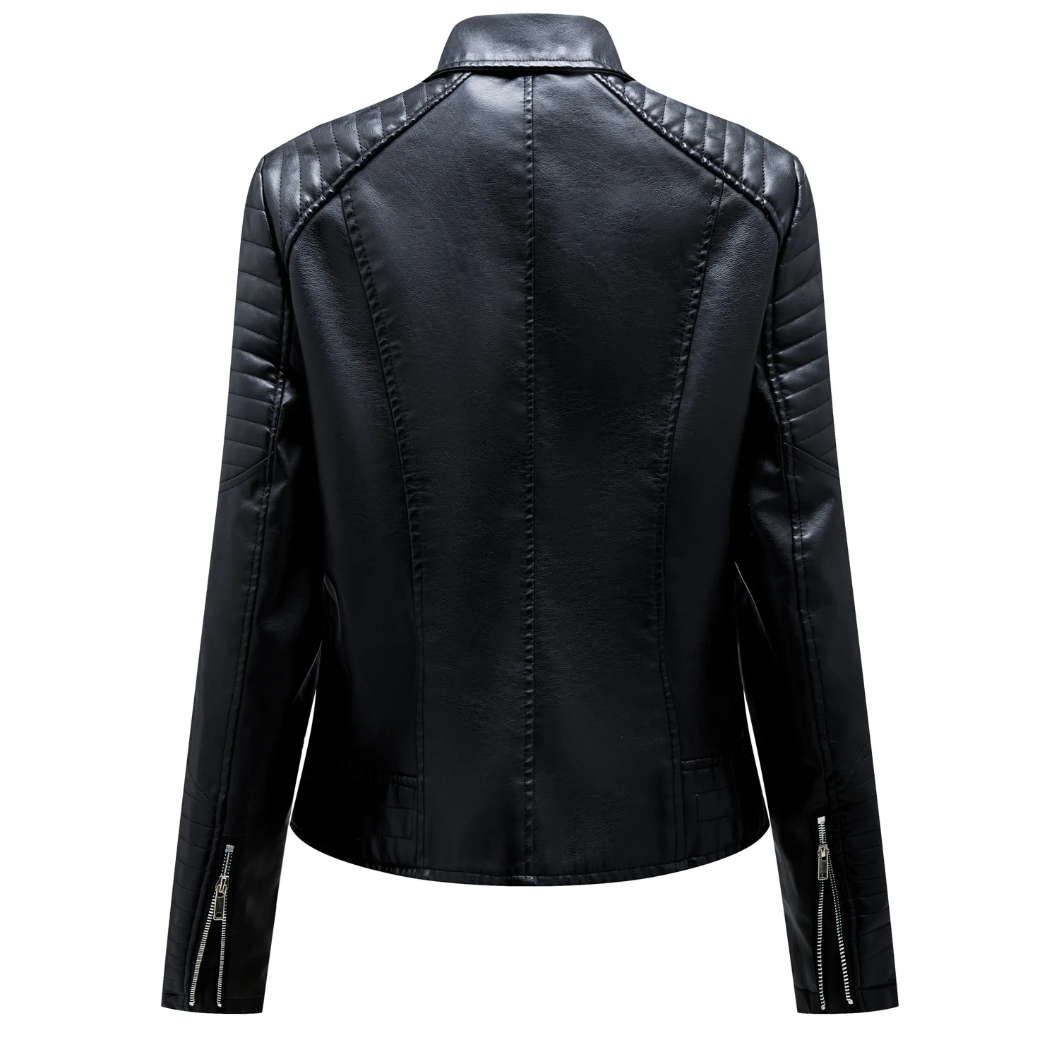 Women's Short Leather Jacket, Slim Fit, Flip Collar, Motorcycle Suit, Oblique Zipper Jackets, Spring and Autumn Clothes, tops