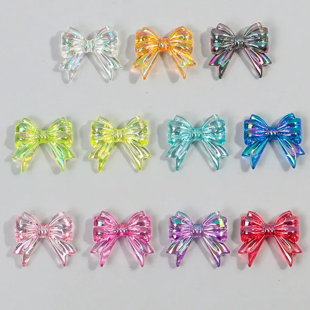 Śliczne 6 sztuk kolorowe przezroczyste Bowknot akrylowe Charms muszki koralik do tworzenia biżuterii DIY brelok naszyjnik akcesoria do kolczyków