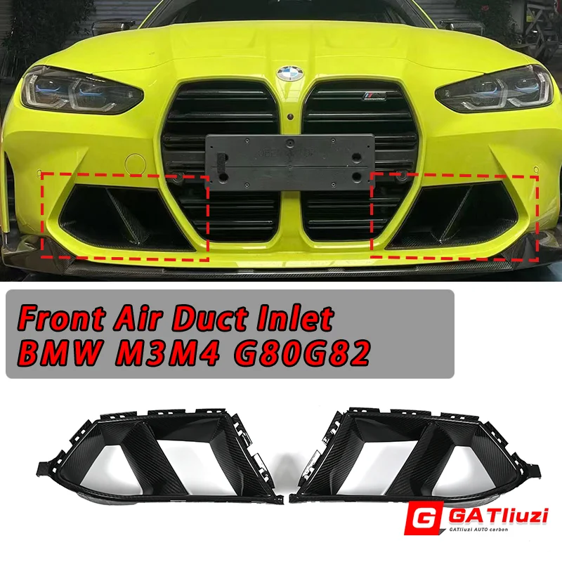 Front Air Duct Inlet Set For BMW G80 G82 G83 M3 M4  Dry Carbon Fiber Side Outlet Grill Front Bumper Air Outlet Splitter