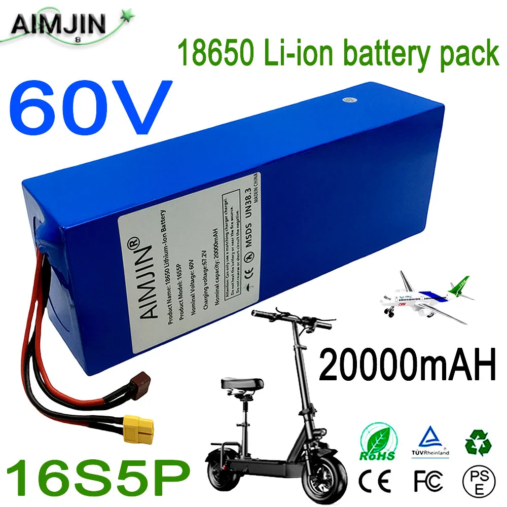 60V 16S5P 20Ah Lithium Ion Battery with 100% Real Capacity 60V 1800W Battery 18650 original battery