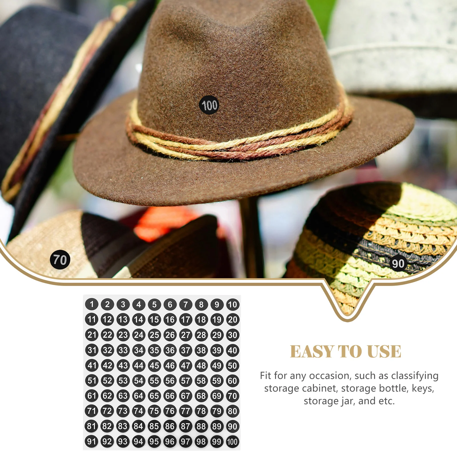 50 Sheets Stickers Round Number Office Labels Self-adhesive for Organizing Copper Plate Sign