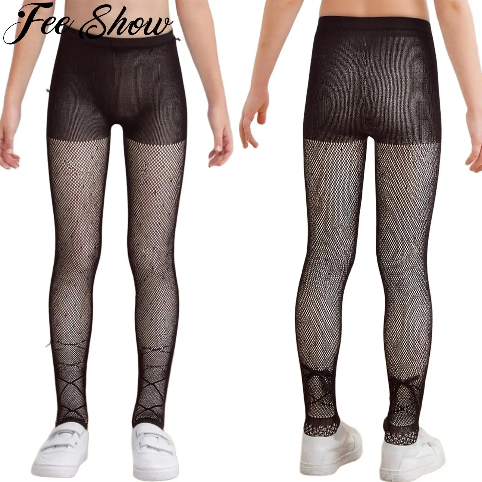 

Kids Girls Hollow Out Sheer Mesh Ballet Dance Gymnastics Tights Leggings Elastic Waistband Stretchy Bow Yoga Workout Pantyhose