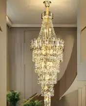 

Crystal Chandelier Long Staircase Light Large Living Room Hotel Lobby Decoration Adjustable Height LED Light Luxury Decoration