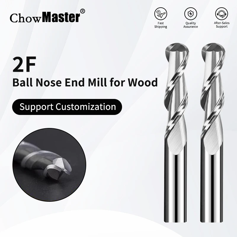 CHOWMASTER Woodworking 2 Flutes Ball Nose End Mill 3.175/4/6mm Shank CNC Router Bit Carbide End Mill Spiral Milling Cutter