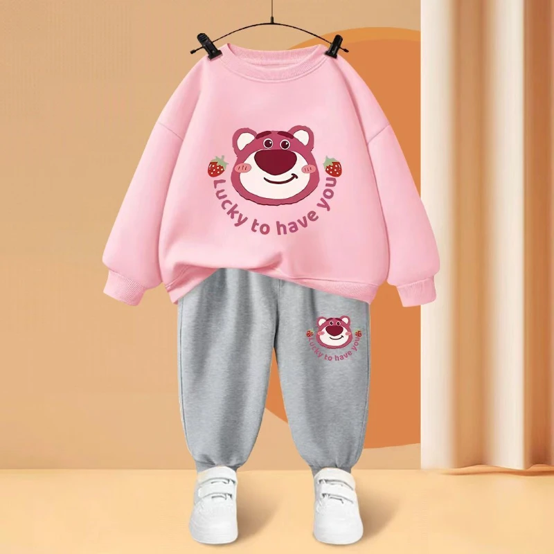 Disney Lotso Bear Sweatshirt for Children\'s Clothing Sets Boys Long Sleeved Pullover+Sweatpant Two Piece Suits Girls Tracksuits