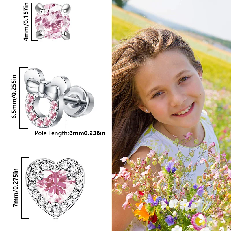 3 pairs of elegant pink encrusted zircon spiral cartilage earrings suitable for women and girls as birthday gifts