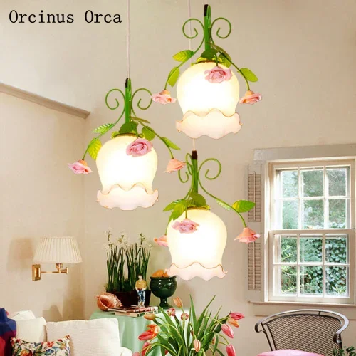 Modern simple Rural flowers and plants small chandelier Restaurant  romantic warm led rose Glass Chandelier