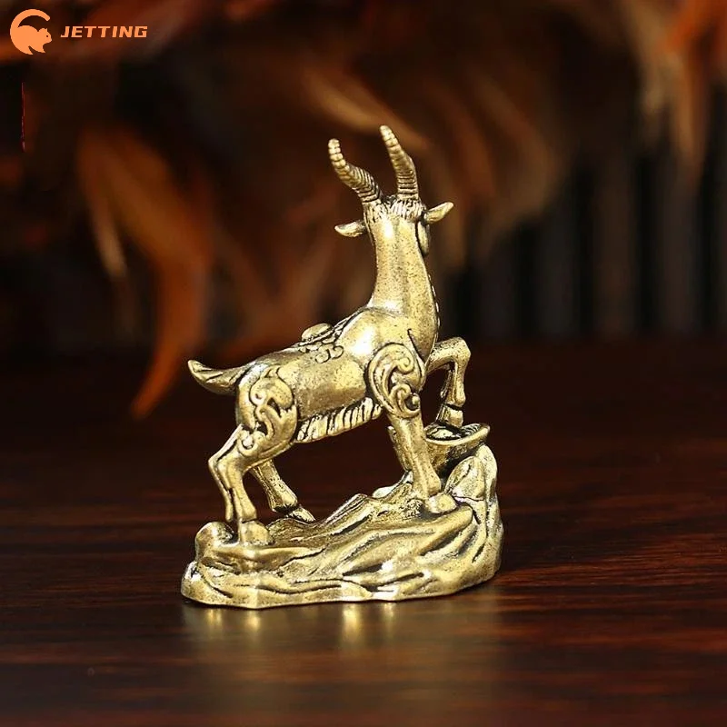 (New) 1Pcs Vintage Feng Shui Goat Statue With Coins Lucky Chinese Zodiac Sheep Figurine Desktop Home Decor Craft view 4
