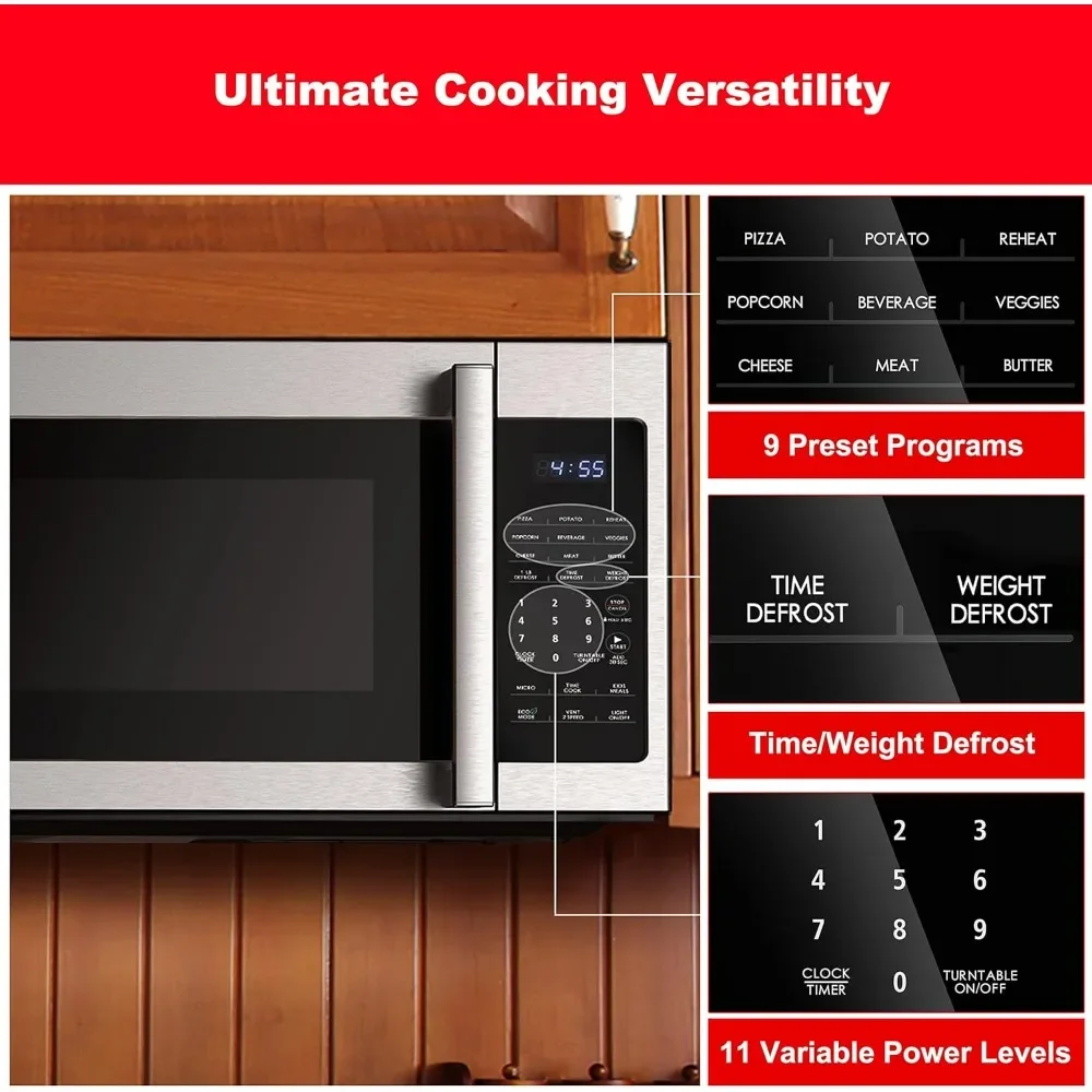 Microwave Oven,1.7 Cu.Ft, Energy Saving/ECO Mode, 30-second Express Cooking, 9 Auto-cook Programs, 1000W/120Volts