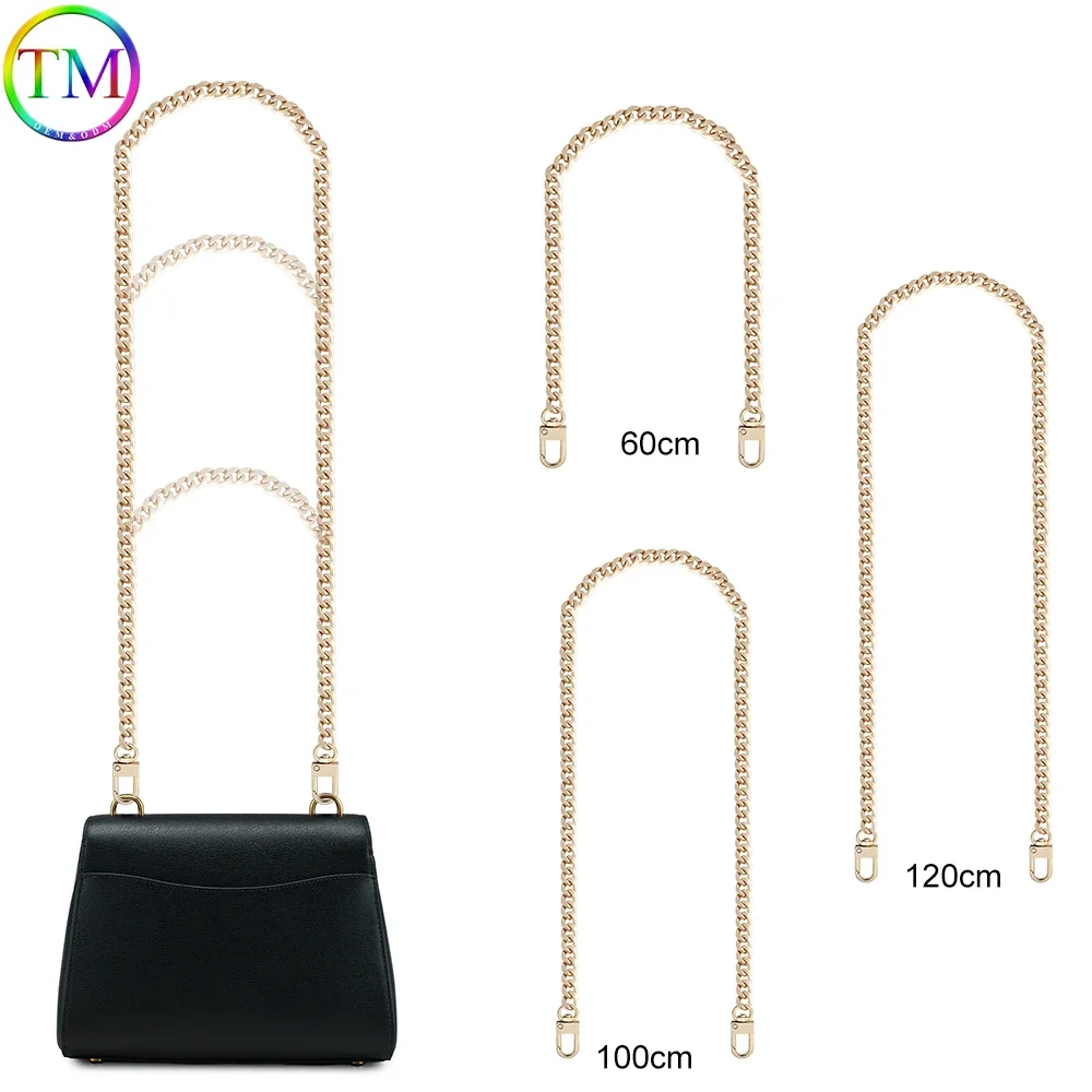 Alça de corrente de metal para mulheres, corrente de ferro, crossbody, cinto de ombro, envoltório do punho, acessórios, 10mm, 60 cm, 100 cm, 120cm, 1 pc, 5 pcs, 10pcs