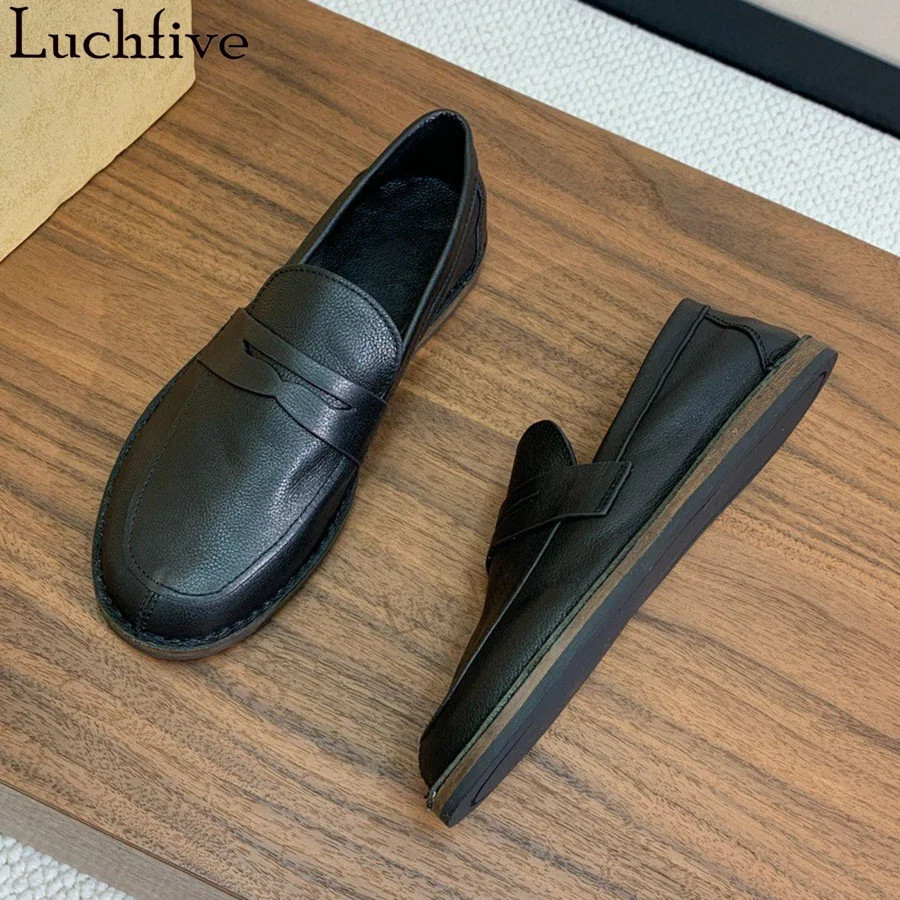 Summer New Genuine Leather Doudou Shoes Women's Loafers Flat Shoes Casual Slip-on Walk Shoes Runway Formal Business Shoes Woman