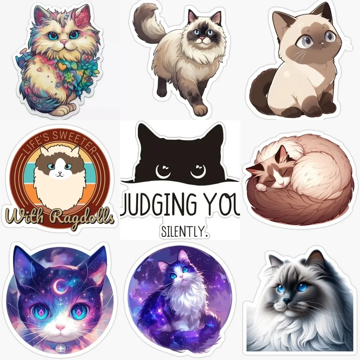 

Creative Cute Ragdoll Cat Pets Catoon PVC Sticker for Decorate Fridge Wall Car Van Truck Bicycle Window Helmet Decal Accessories