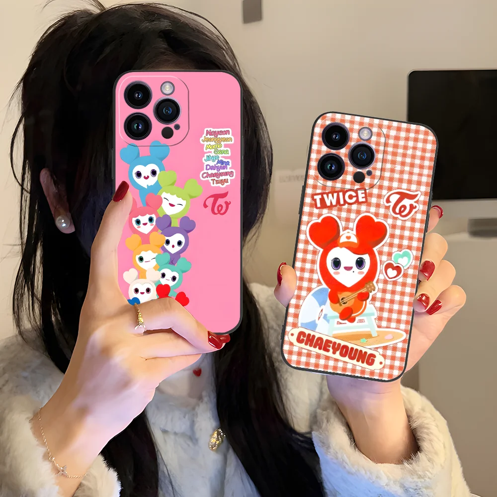 KPOP Anime Twice Phone Case for iPhone 16 15 14 13 12 11 X XR XS 8 7 Pro Max Plus Mini Black Cover Smartphone Cellphones