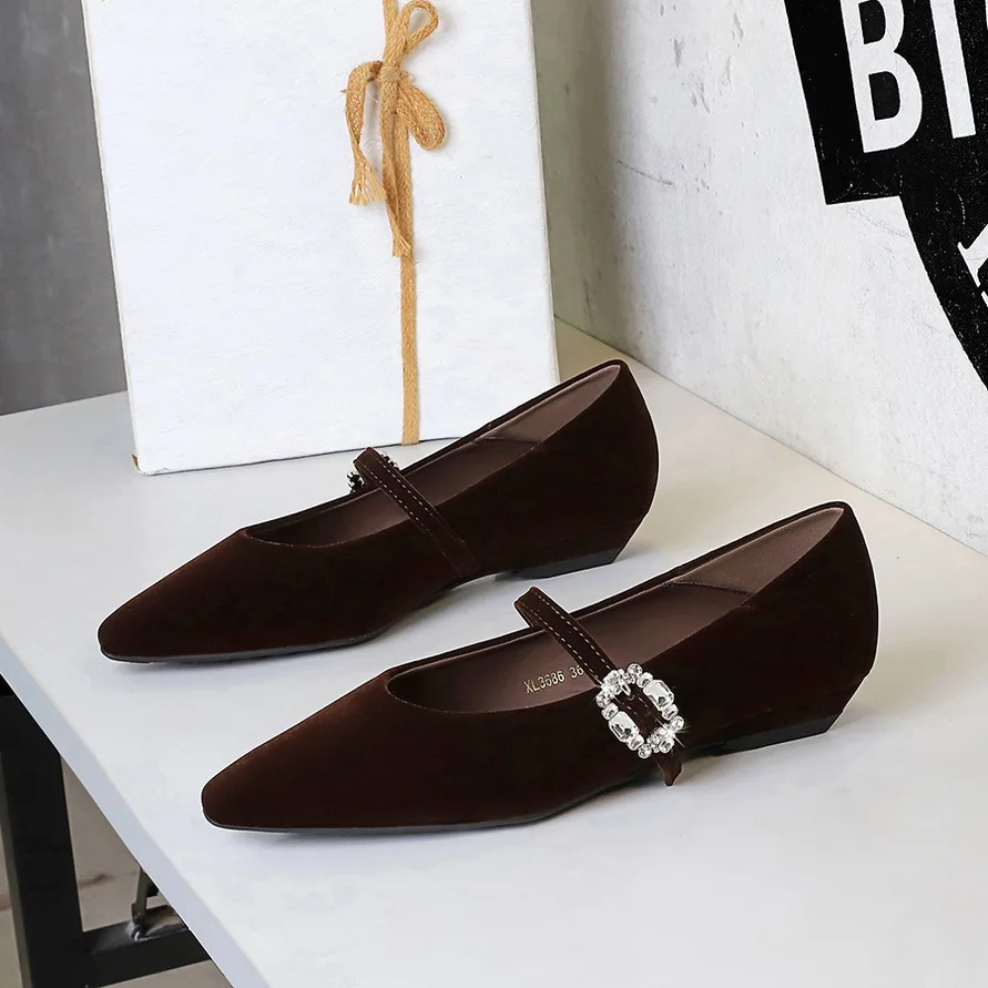 

BIGTREE Fashion Pointed Toe CRYSTAL Buckle Pumps Woman Comfortable Wedges Heels Ladies Spring Shoes Zapatos De Mujer