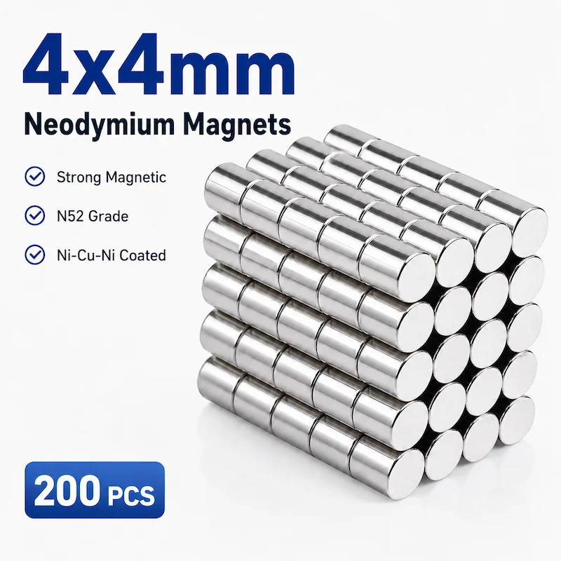 4x4mm Neodymium Magnets Small Strong Round Cylinder Magnet for DIY Fridge Magnets Pack Craft Whiteboard Office Home Use Decor