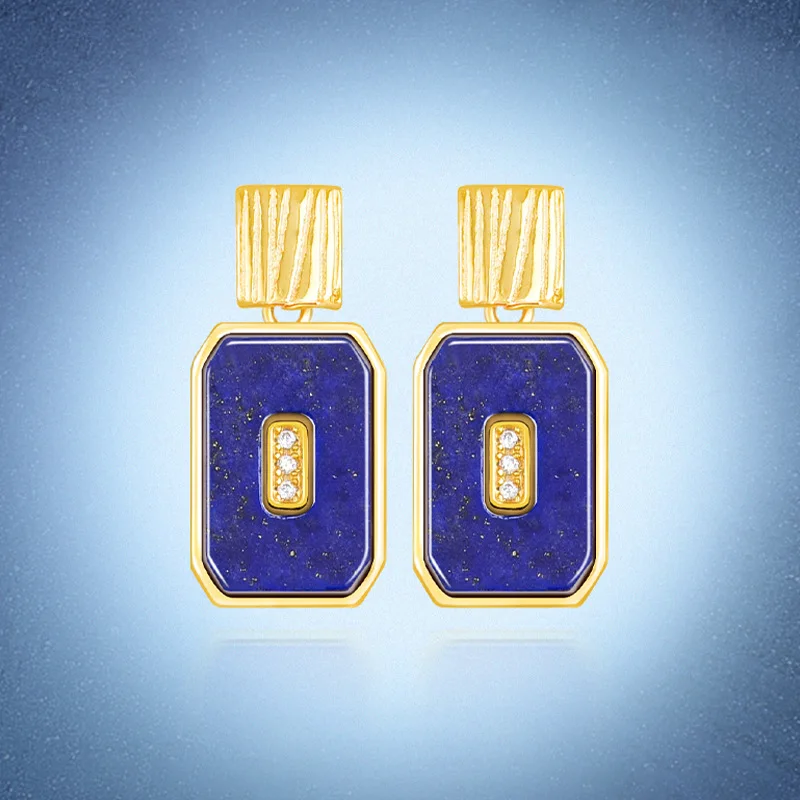 

Natural Lapis Lazuli Earrings S925 Silver-Plated High-End Fashion Jade Women's Ear Jewelry No-Effort Wholesale Drop Shipping